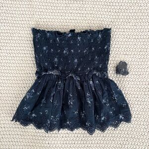 American Eagle Navy Blue Smocked Floral Top